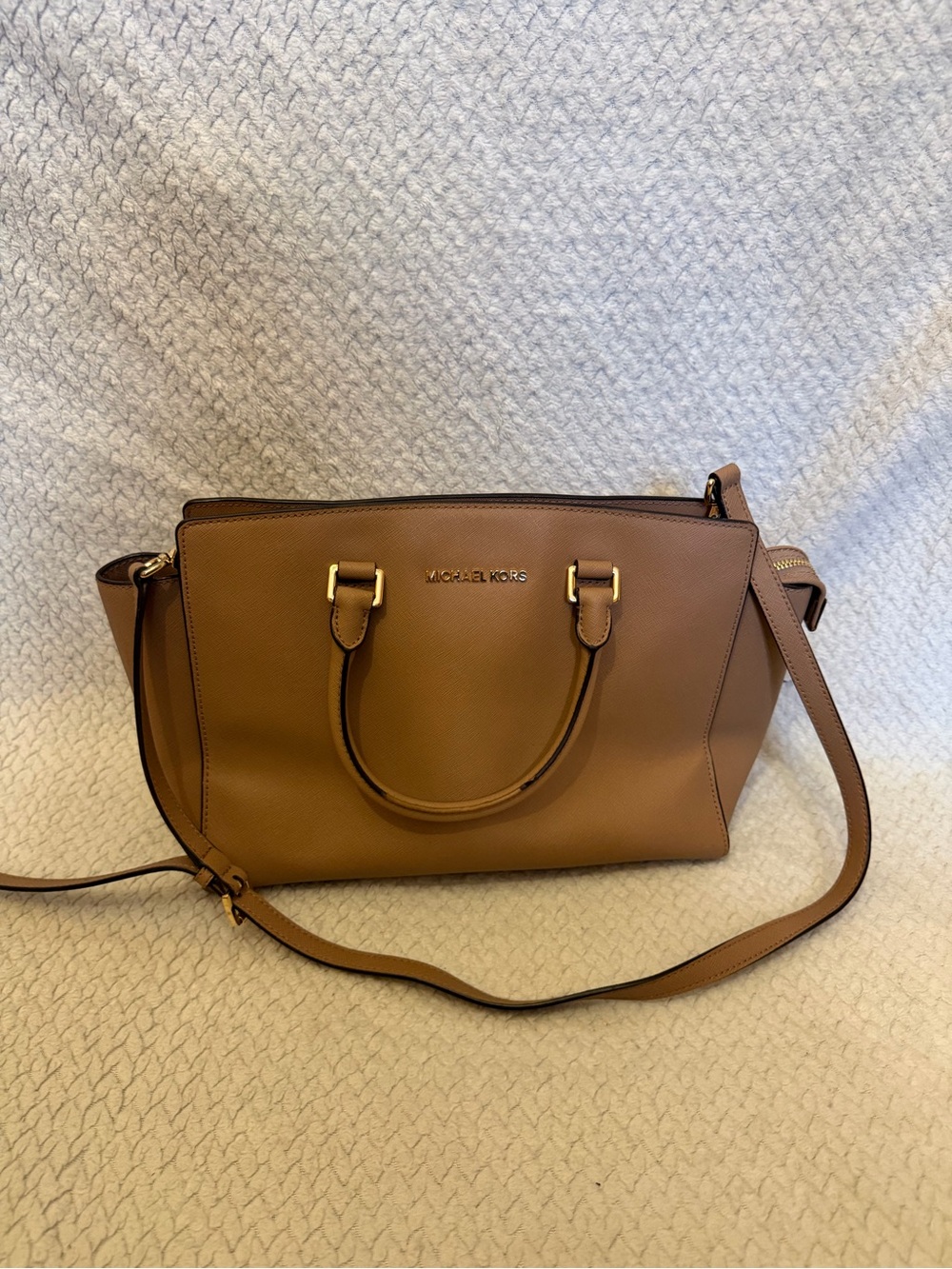 Michael Kors Tan Saffiano Satchel with Crossbody Strap